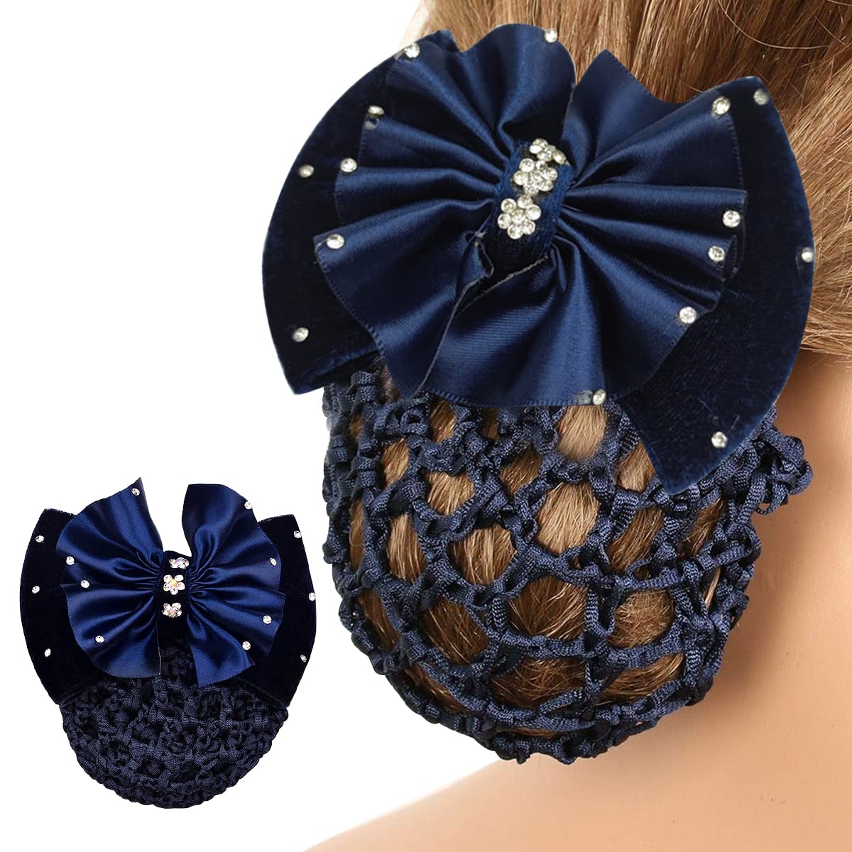 MAYCREATE Elastic Hair Snood Net Bow Hair Bun Cover for Women Lady Bowknot Decor Knit Mesh Barrette Hair Clip Bun Hairnet for Work, Daily, Dancer, Nurse, etc (Blue) MAYCREATE Elastic Hair Snood Net Bow Hair Bun Cover for Women Lady Bowknot Decor Knit Mesh Barrette Hair Clip Bun Hairnet for Work, Daily, Dancer, Nurse, etc (Blue)